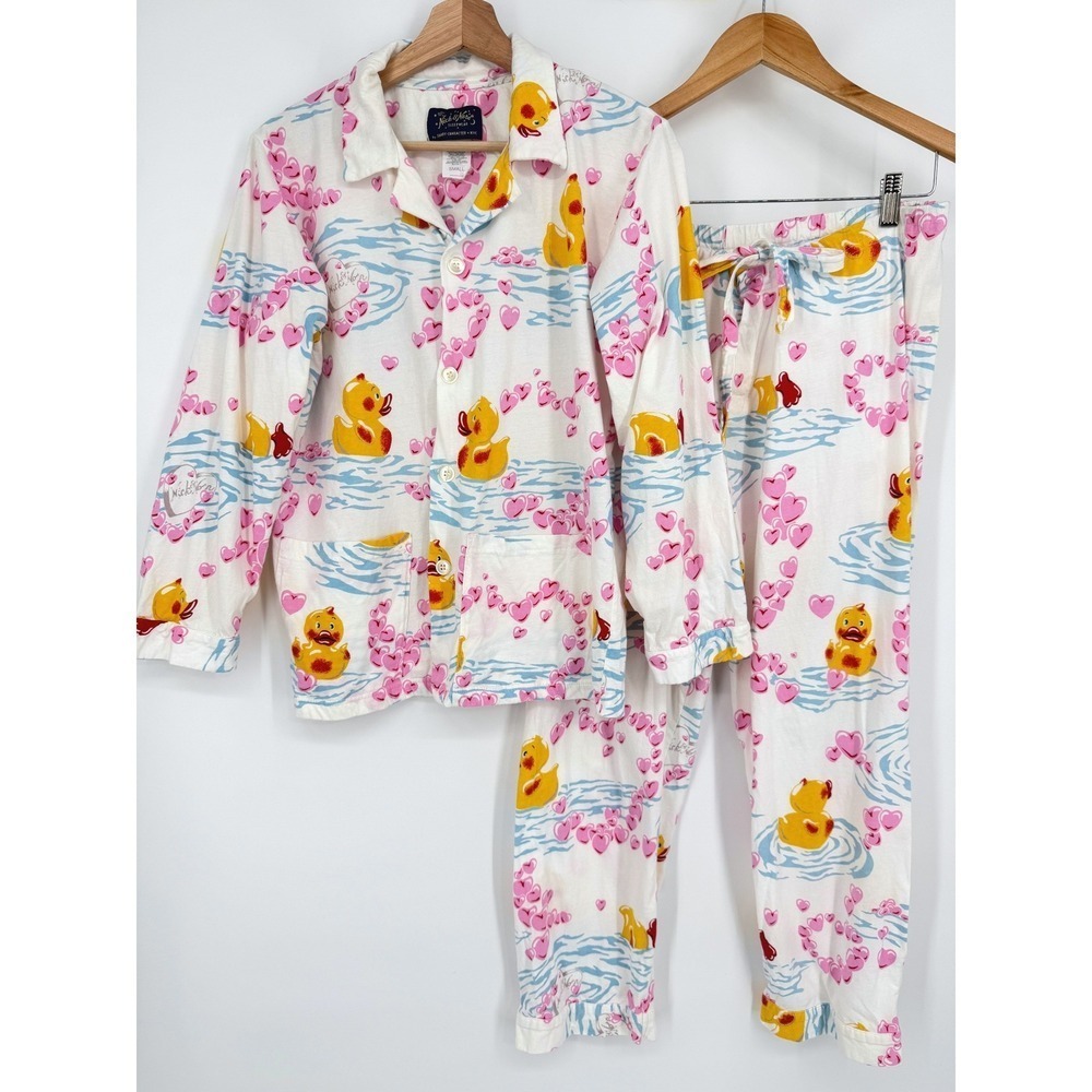 Nick & Nora Rubber Ducky Heart Print Pajama Set Small Cotton
